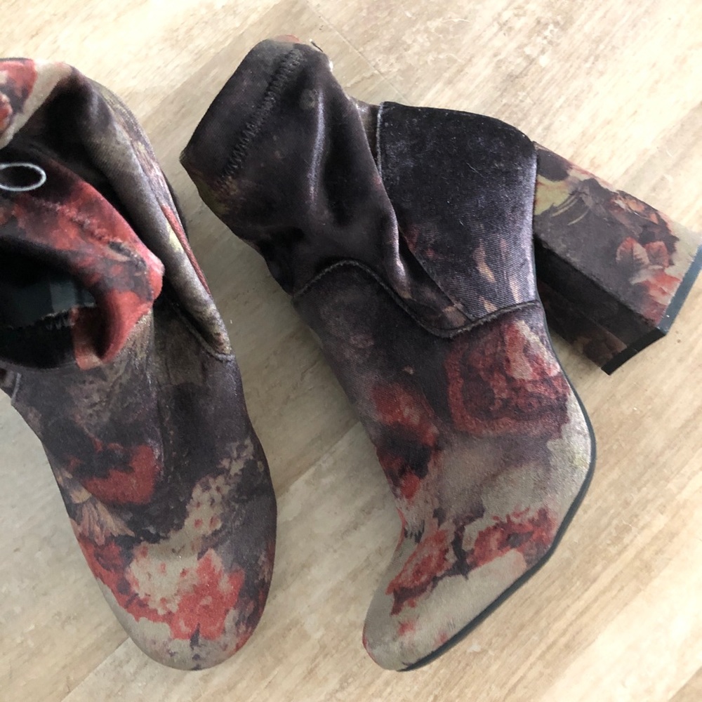 Velvet floral heel booties